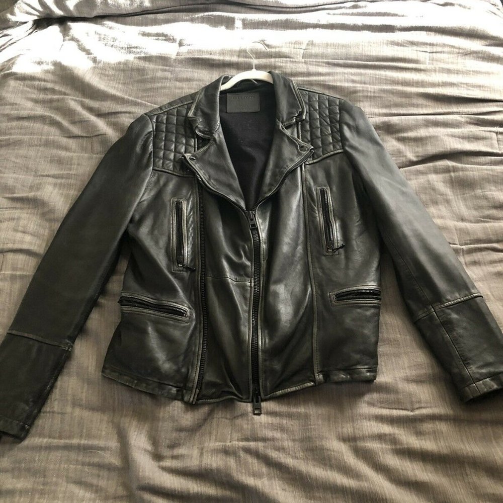 All Saints Men's black leather jacket Conroy